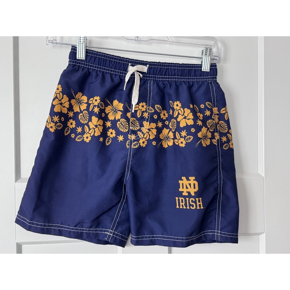 Wes and Willy Notre Dame Fighting Irish Boys Navy Hibiscus Swim Trunks Size S